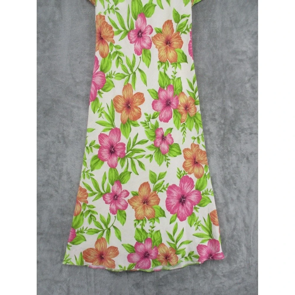 Vintage Talbots Dress 8 Petite Floral Linen Modest Cottage Maxi Tropical Vibrant - Picture 4 of 12